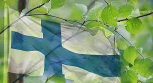 Suomen lippu koivonlehtien siimeksessä